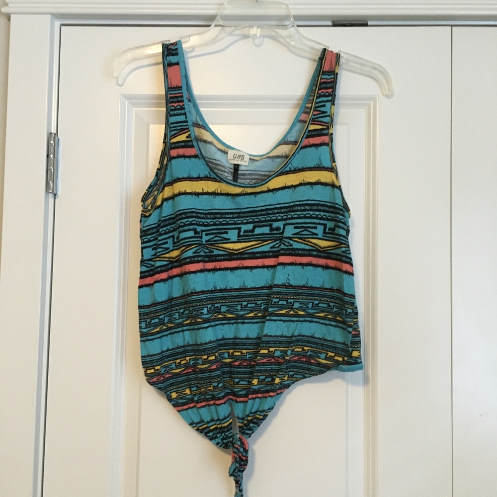 Colorful tribal tie front tank top